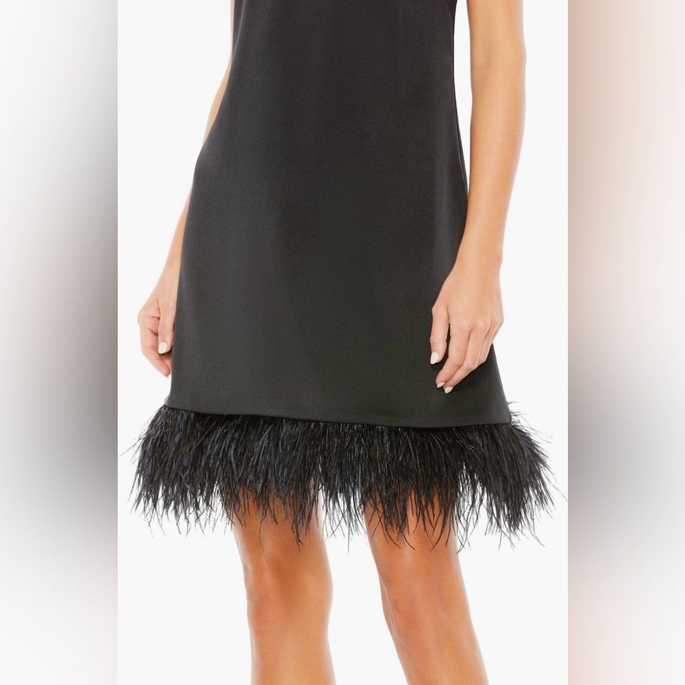 Mac Duggal Black Feather Hem Dress Sz 12 NWT - Picture 3 of 8
